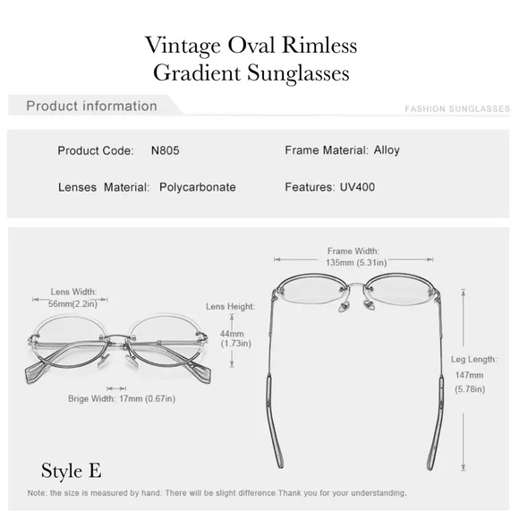 KINGSEVEN Retro Purple Gradient Oval Rimless Sunglasses - Picture 16 of 16
